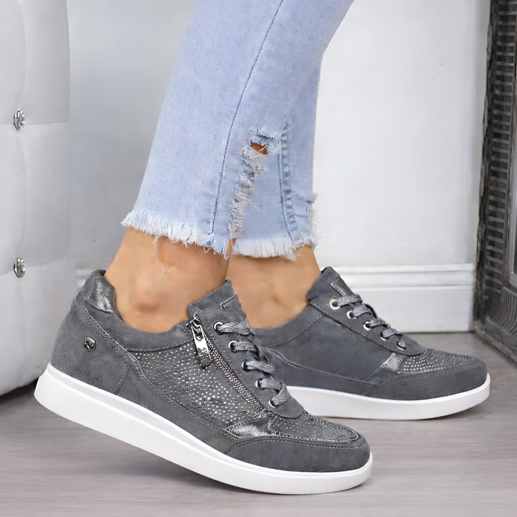Niki | Padded Suede Lace-Up Sneakers with Zipper