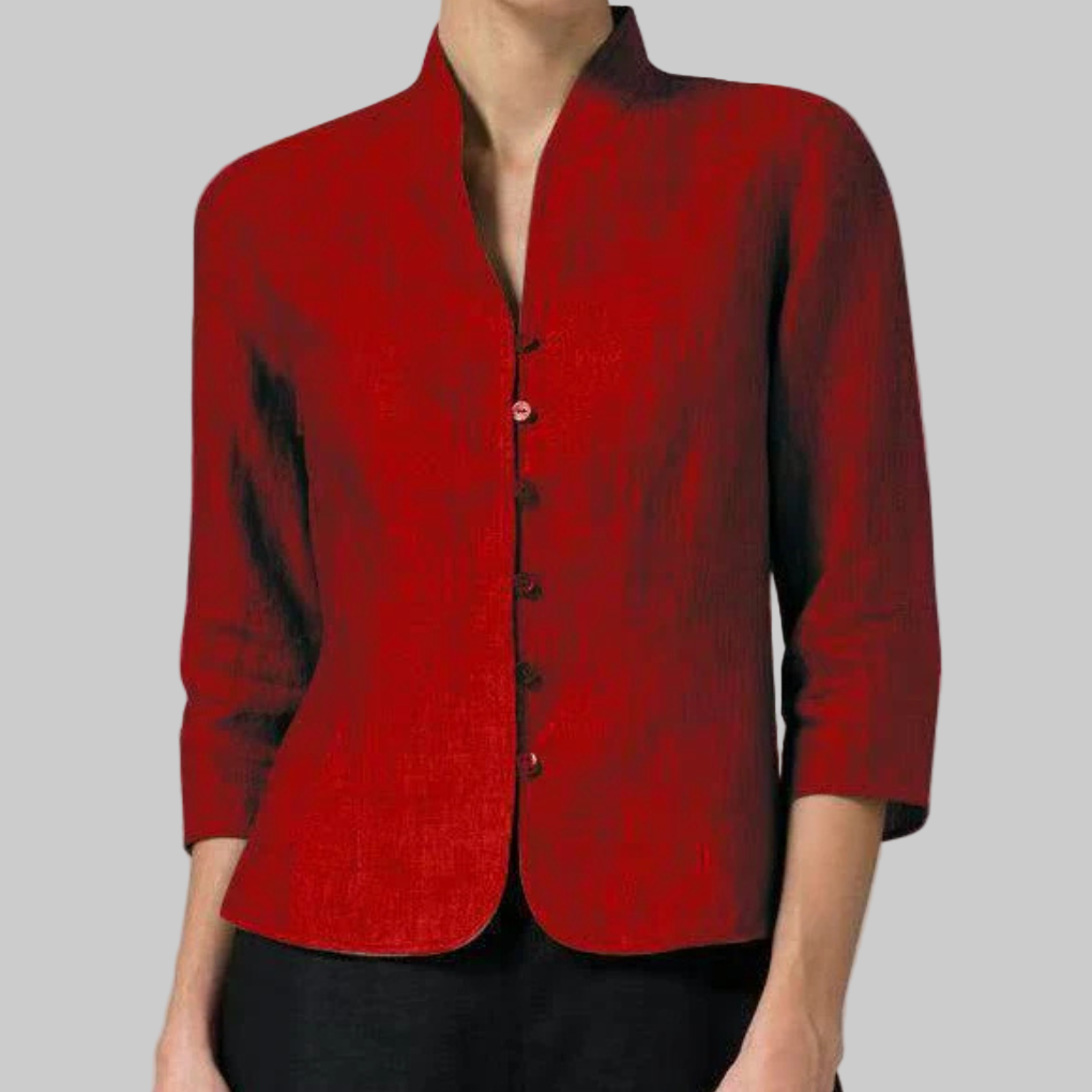 Niki | Mandarin Collar Three-Quarter Sleeve Woven Top