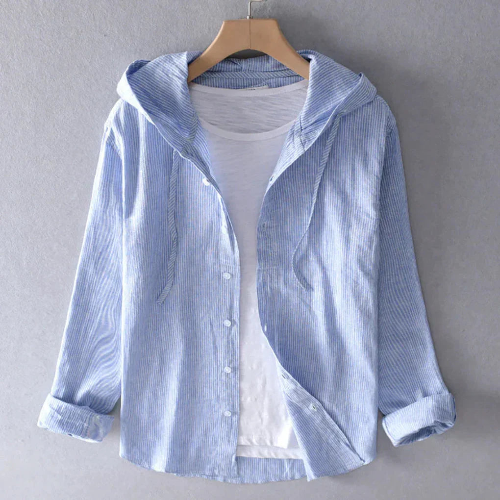 Women's Striped Linen Shirt with Hood