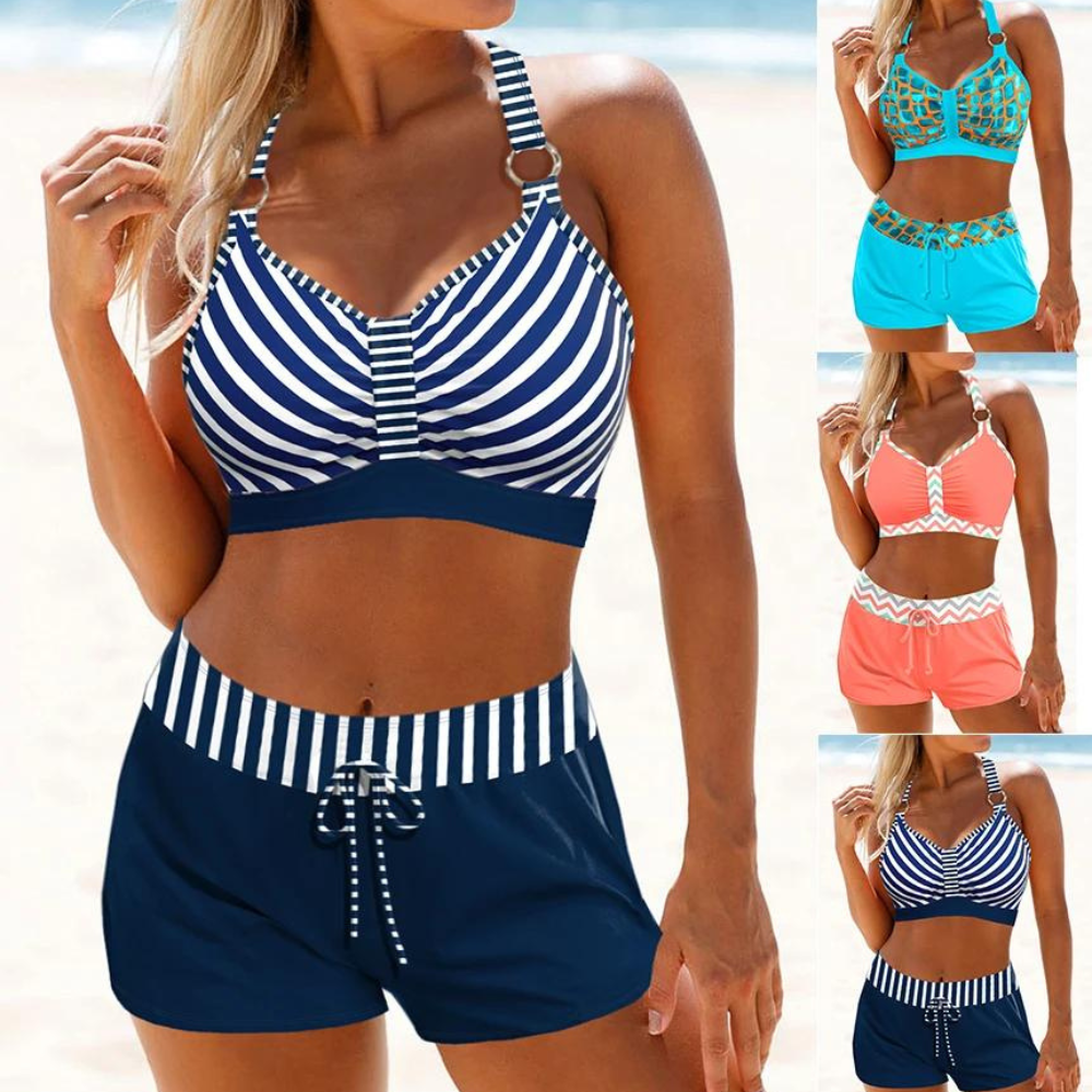 Niki | Women's Striped Nautical Swim Set with Shorts