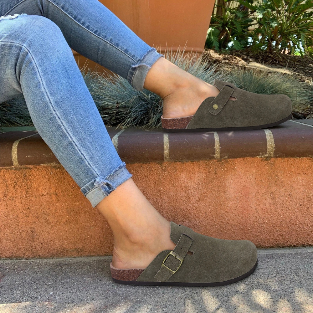 Niki | Women's Suede Mules with Adjustable Buckle