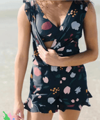Ruffled Wrap Front One-Piece Swim Romper