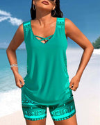 Geometric Print Tankini Swim Set for Women
