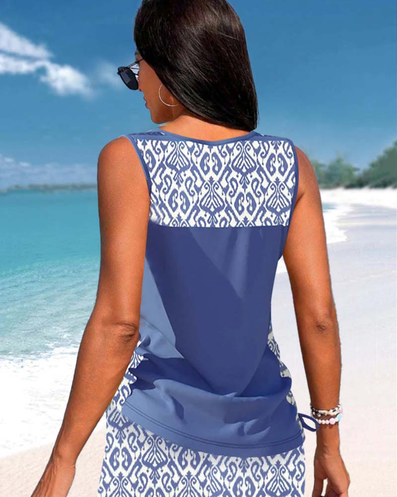 Geometric Print Tankini Swim Set for Women