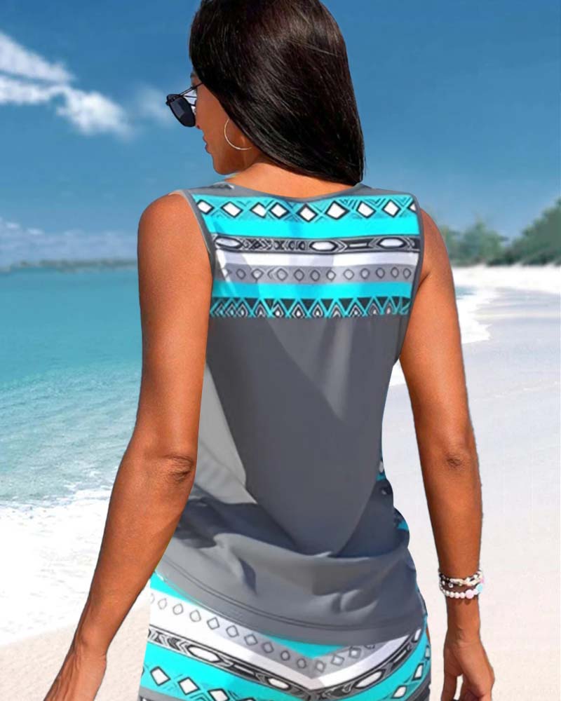 Geometric Print Tankini Swim Set for Women
