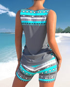 Geometric Print Tankini Swim Set for Women