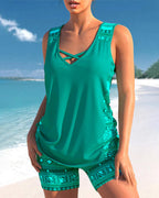 Geometric Print Tankini Swim Set for Women