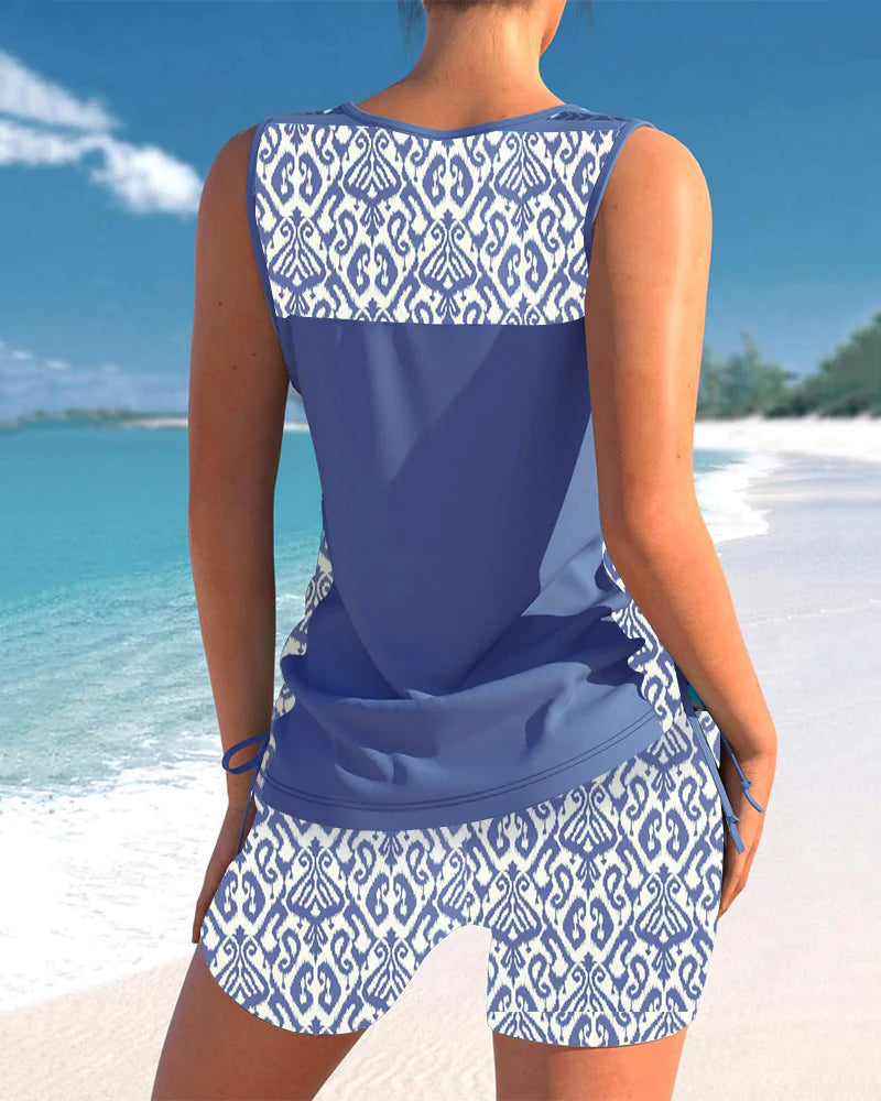Geometric Print Tankini Swim Set for Women