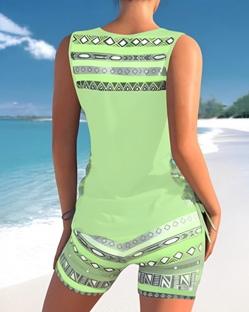 Geometric Print Tankini Swim Set for Women