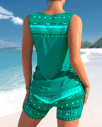 Geometric Print Tankini Swim Set for Women