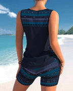Geometric Print Tankini Swim Set for Women