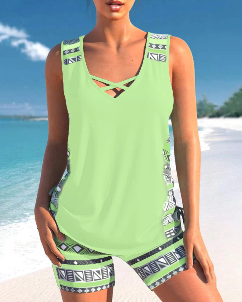 Geometric Print Tankini Swim Set for Women