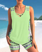 Geometric Print Tankini Swim Set for Women