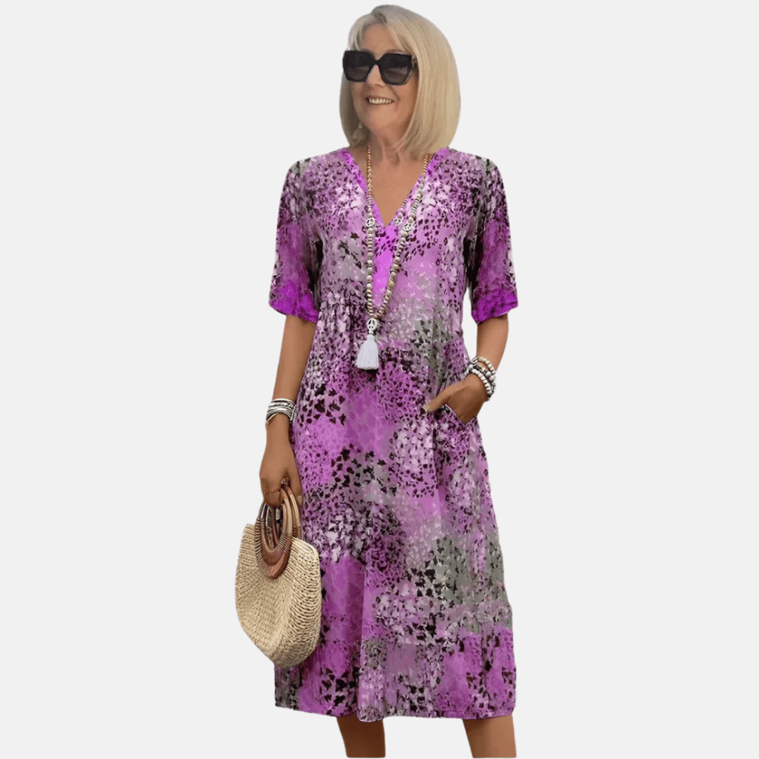 Niki | Flowy V-Neck Printed Midi Dress