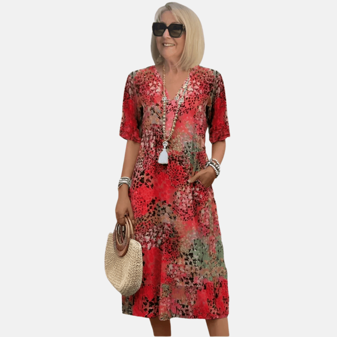 Niki | Flowy V-Neck Printed Midi Dress