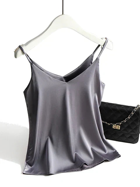 Silky Spaghetti Strap V-Neck Cami Top