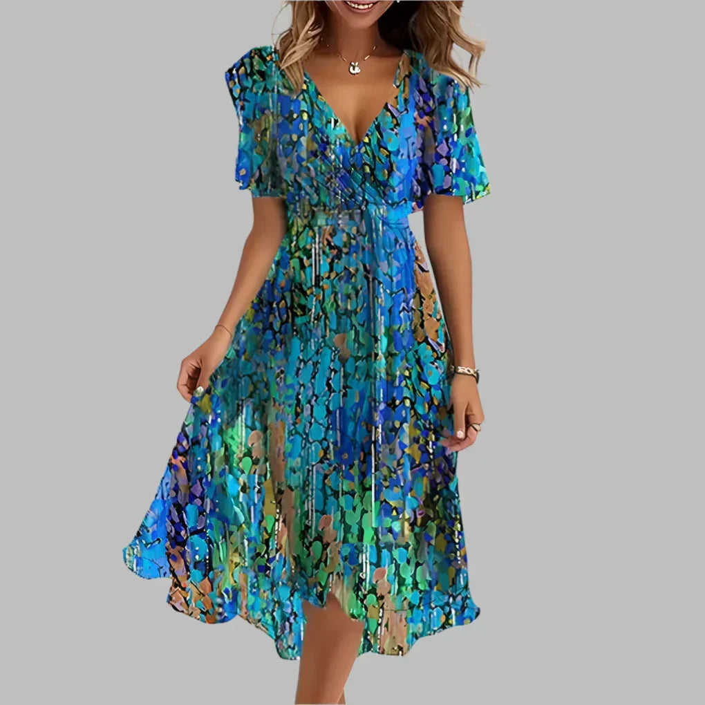 Niki | Women's V-Neck Midi Dress with Floral Print
