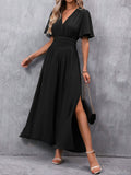 Niki | Women's Flowy V-Neck Flutter Sleeve Maxi Dress
