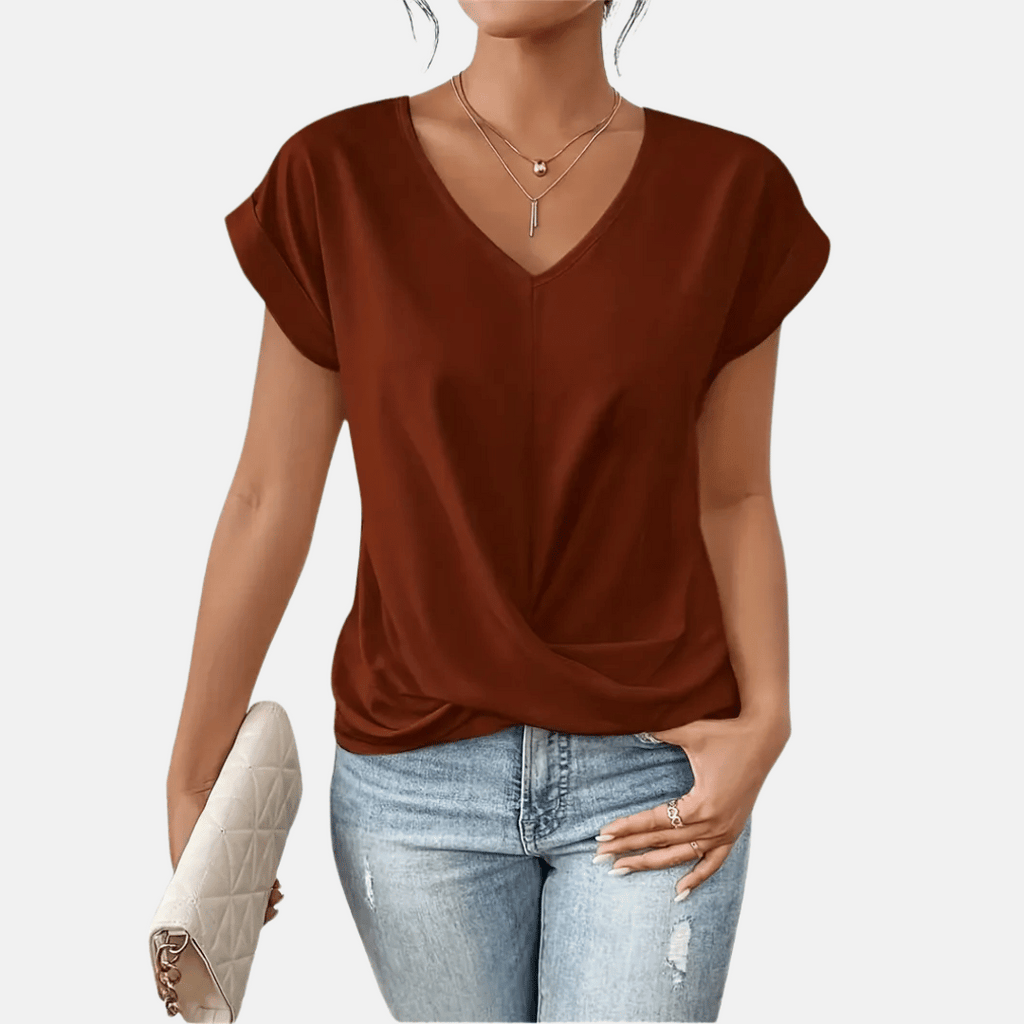 Womens V-Neck Short Sleeve Twist Hem Top
