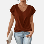 Womens V-Neck Short Sleeve Twist Hem Top