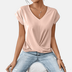 Womens V-Neck Short Sleeve Twist Hem Top