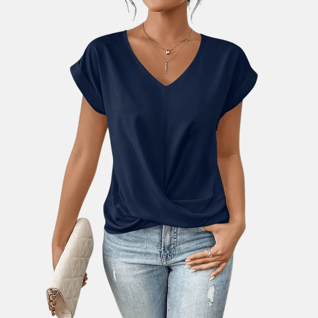 Womens V-Neck Short Sleeve Twist Hem Top