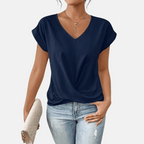 Womens V-Neck Short Sleeve Twist Hem Top