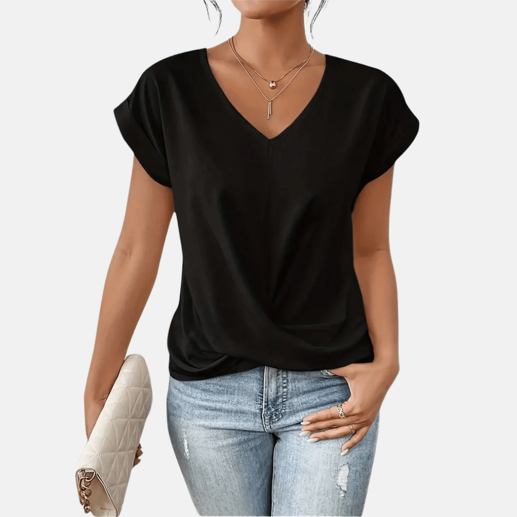 Womens V-Neck Short Sleeve Twist Hem Top