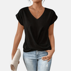 Womens V-Neck Short Sleeve Twist Hem Top