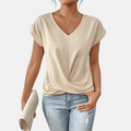 Womens V-Neck Short Sleeve Twist Hem Top