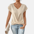 Womens V-Neck Short Sleeve Twist Hem Top