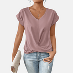 Womens V-Neck Short Sleeve Twist Hem Top