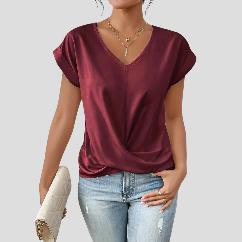Womens V-Neck Short Sleeve Twist Hem Top