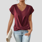 Womens V-Neck Short Sleeve Twist Hem Top