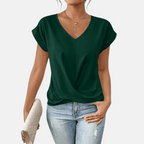 Womens V-Neck Short Sleeve Twist Hem Top