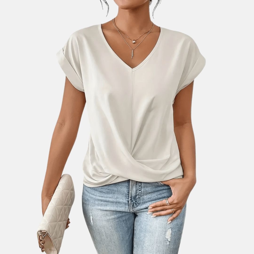 Womens V-Neck Short Sleeve Twist Hem Top
