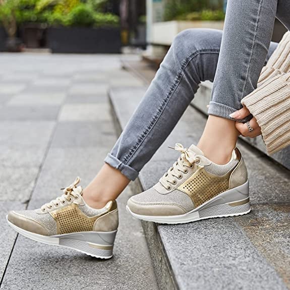Elevated Wedge Sneakers with Perforated Detail