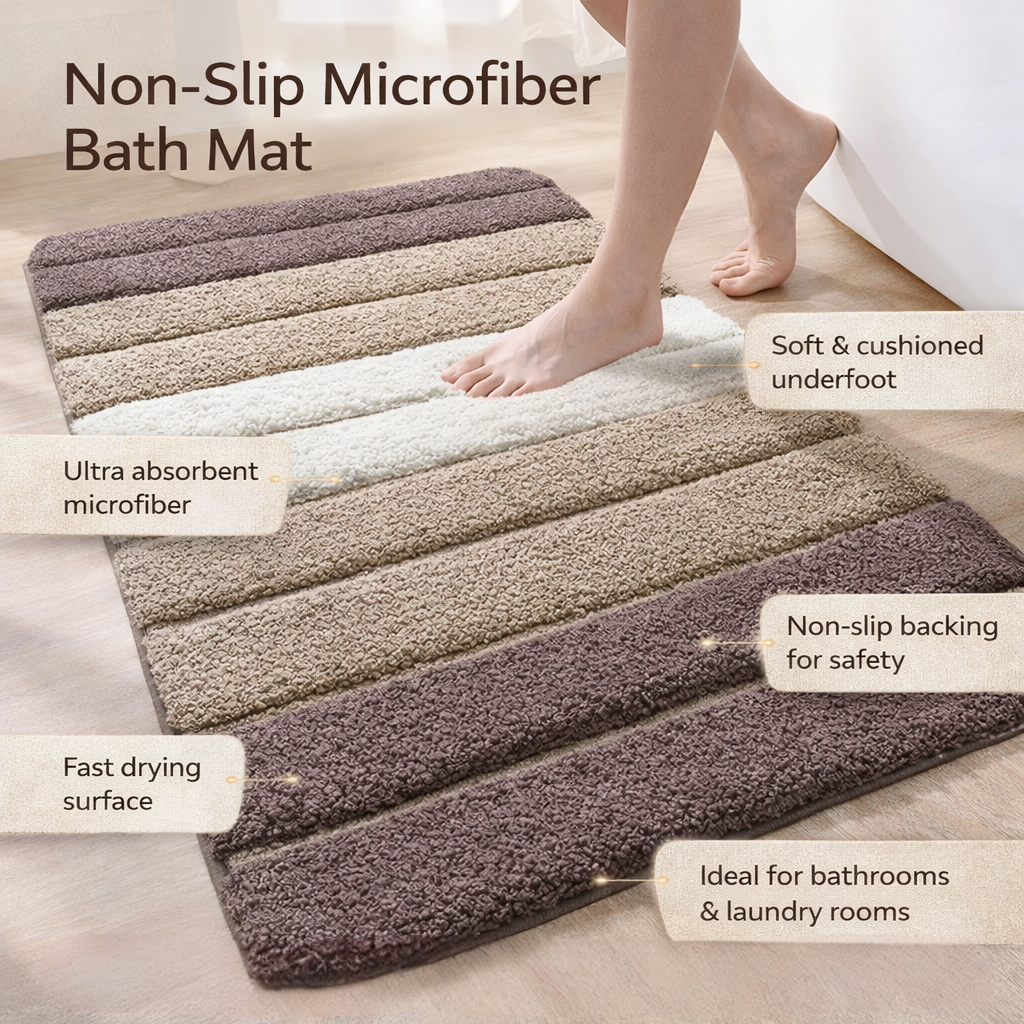 Non-Slip Absorbent Microfiber Bath Mat & Bathroom Floor Rug