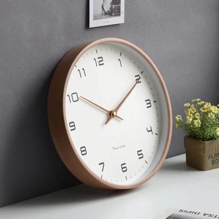 NordicTimber Modern Wood Wall Clock - Brown & Cream