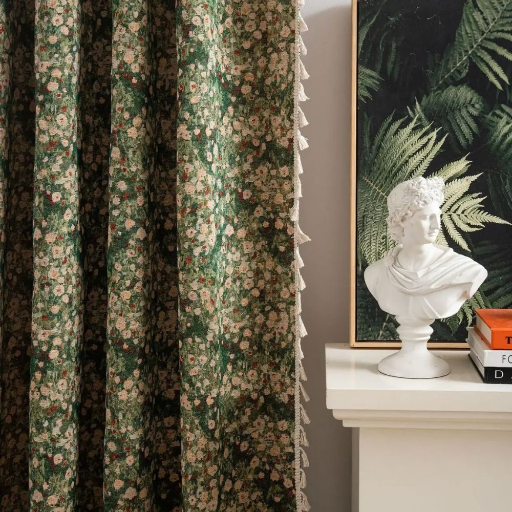 Ditsy Floral Curtain Panel with Tassel Trim