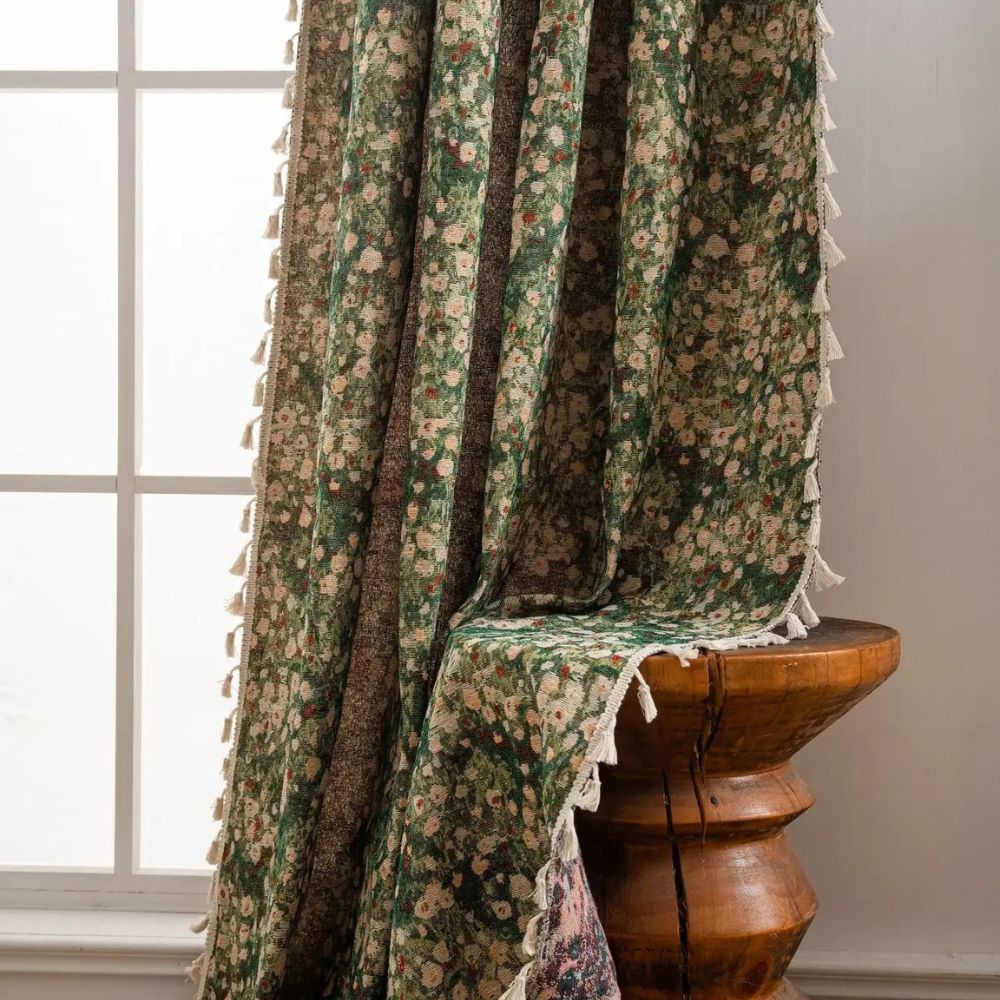 Ditsy Floral Curtain Panel with Tassel Trim