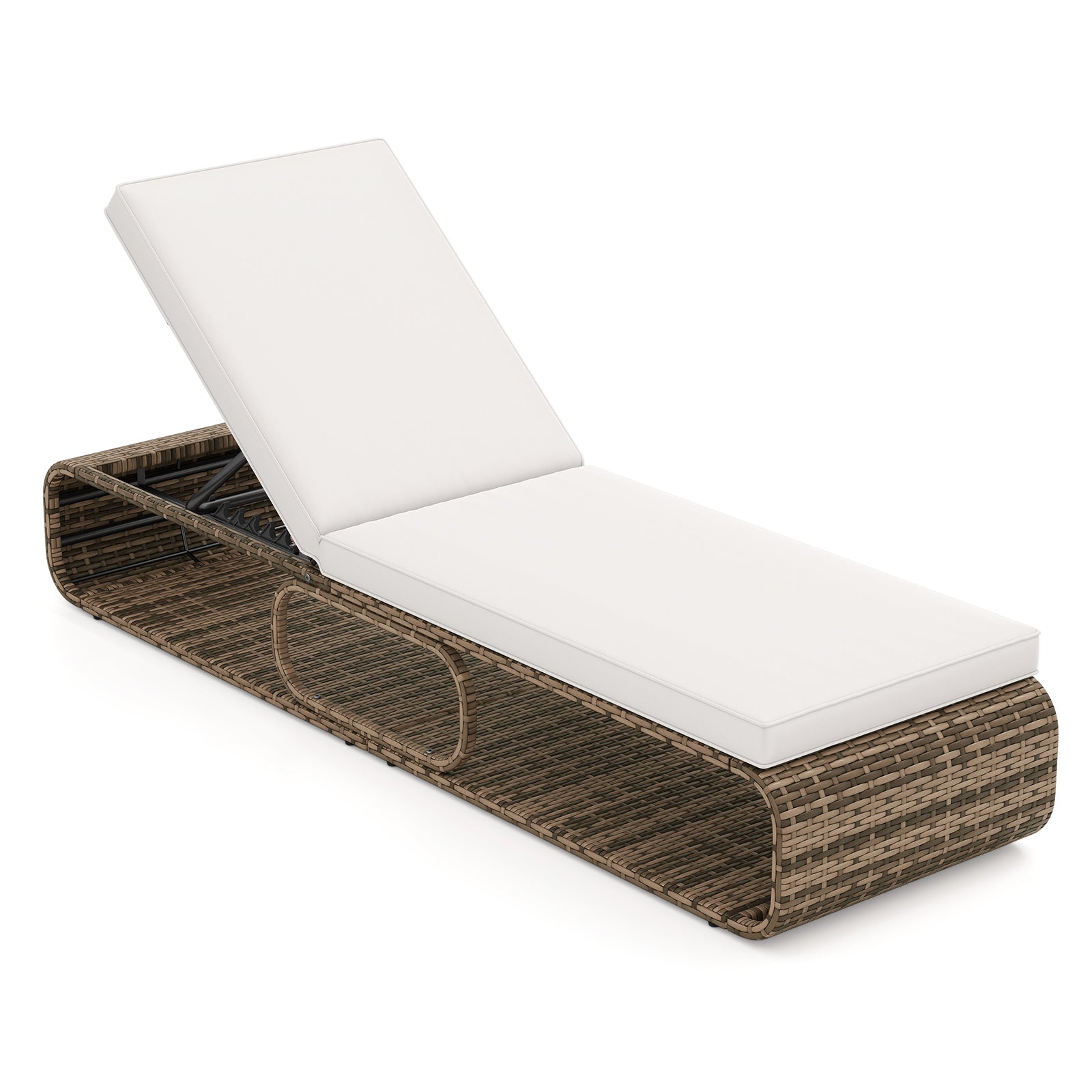 7-Position Adjustable PE Rattan Outdoor Chaise Lounge Chair