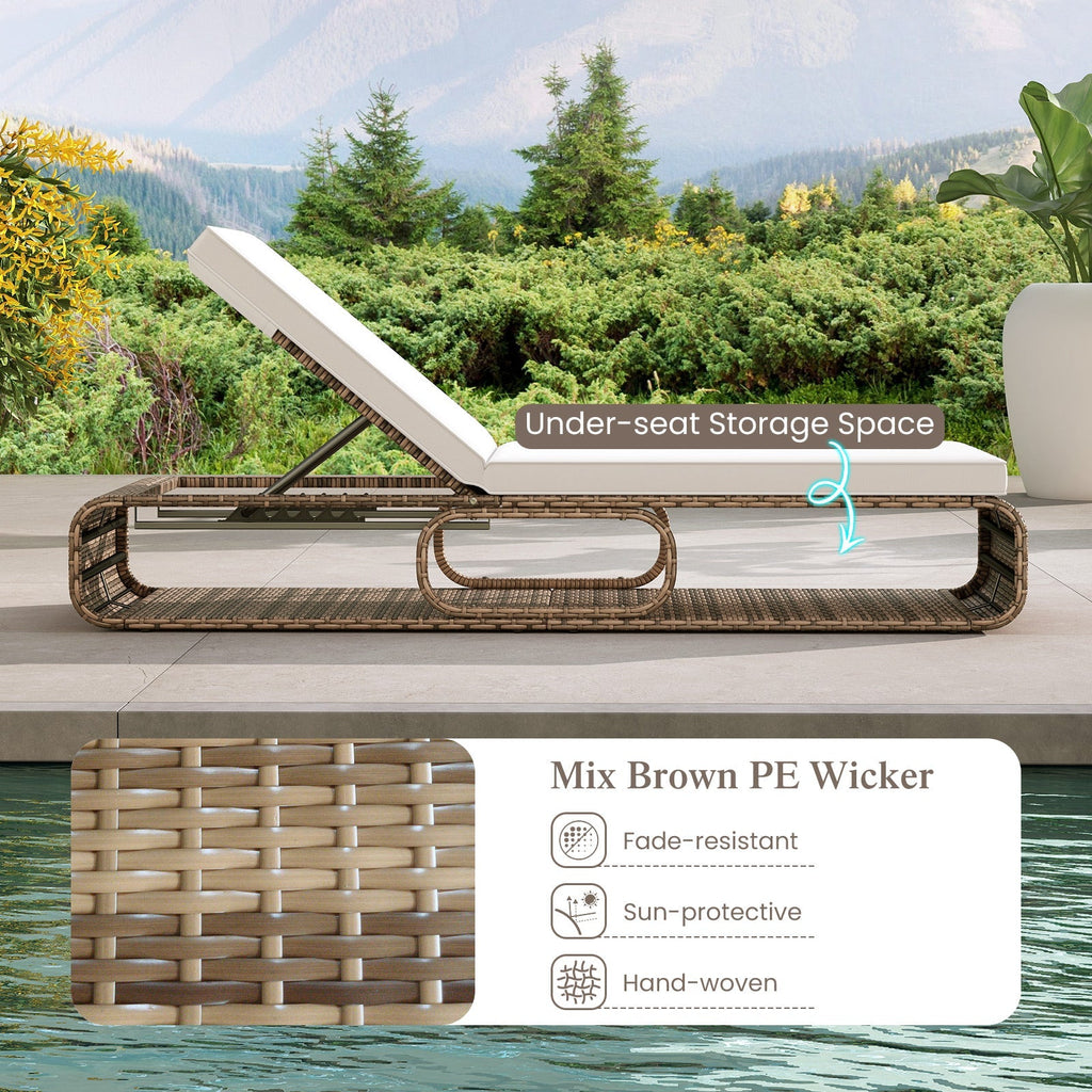 7-Position Adjustable PE Rattan Outdoor Chaise Lounge Chair