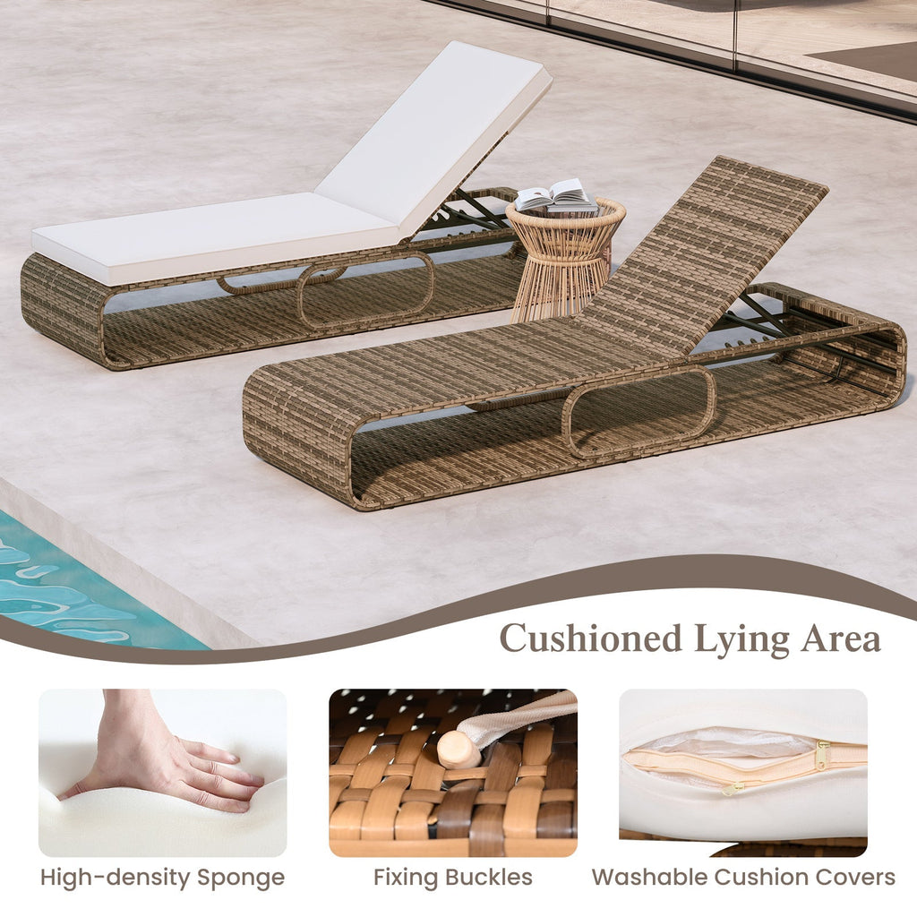 7-Position Adjustable PE Rattan Outdoor Chaise Lounge Chair