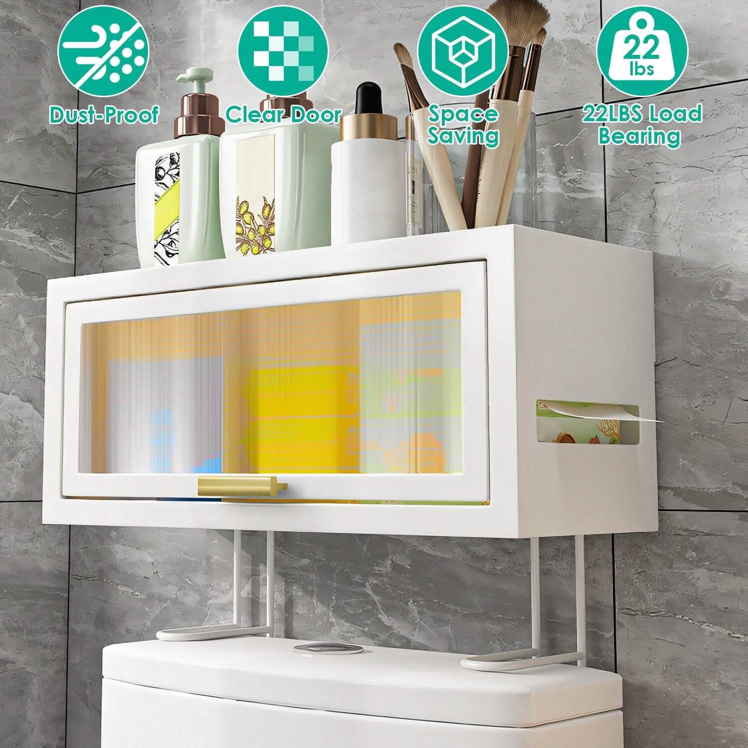 Over the Toilet Storage Cabinet with Dust-Proof Transparent Magnetic Door Side Opening