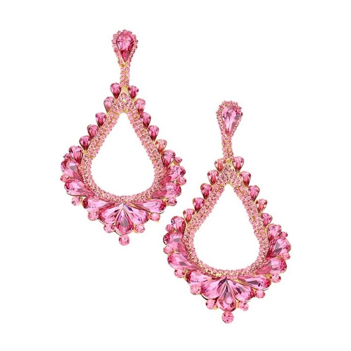 Oversized Cut Out Cluster Vine Accented Teardrop Earrings