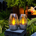 Pair of LED Flameless Glass Votive Lanterns with Realistic Flickering Flame and Metal Base
