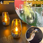 Pair of LED Flameless Glass Votive Lanterns with Realistic Flickering Flame and Metal Base