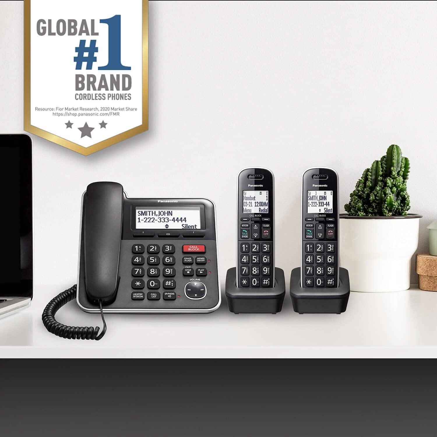 Panasonic Expandable Corded/Cordless Phone System with Answering Machine and One Touch Call Blocking – 2 Handsets  (Refurbished)