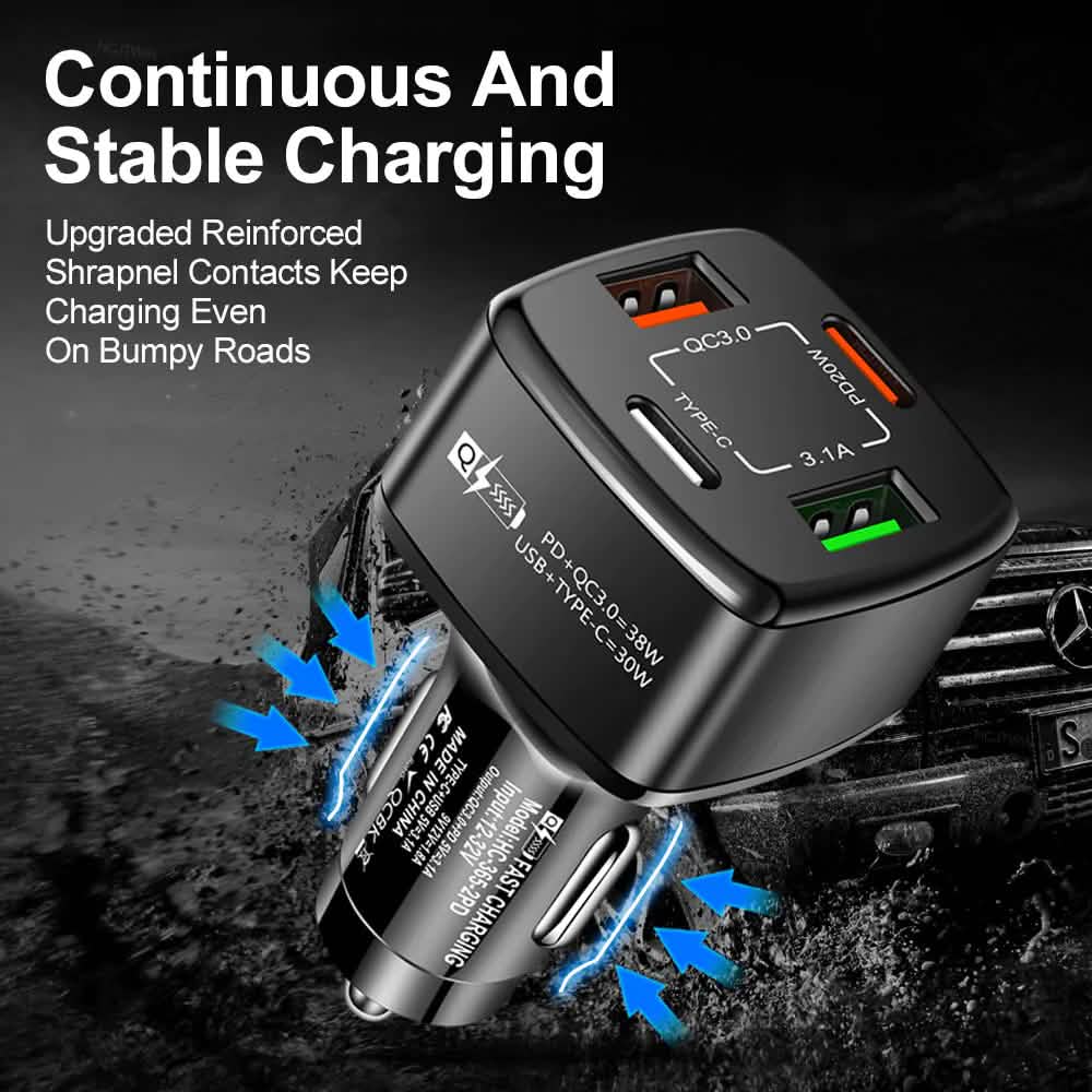 PBG 4 Port Car Charger 2 PD Ports and 2 USB Ports